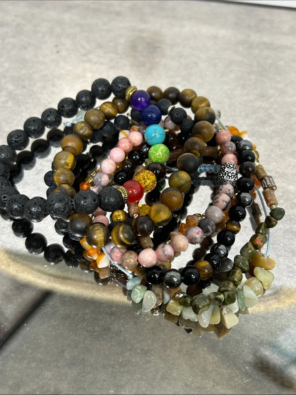 Bundle of 8 Multi-Color Stone Beaded Stretch Bracelets